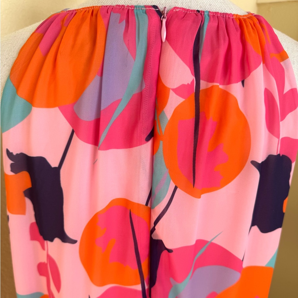 Sam Edelman Deco Trapeze Dress Chiffon Pink Multi - Picture 5 of 9